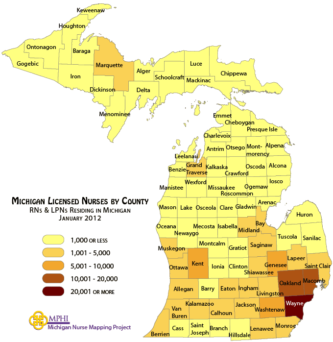 Michigan Licensed Nurses by Region and County, Michigan Nurse Mapping ...