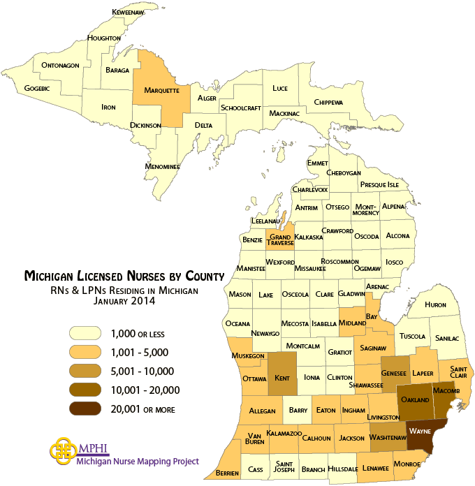 Michigan Licensed Nurses by Region and County, Michigan Nurse Mapping ...