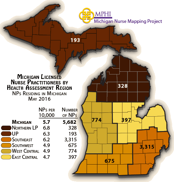 Michigan Nurse Mapping: Licensed Nurse Practitioners by County ...