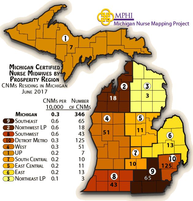 Michigan Nurse Mapping: Michigan Certified Nurse Midwives by Prosperity ...