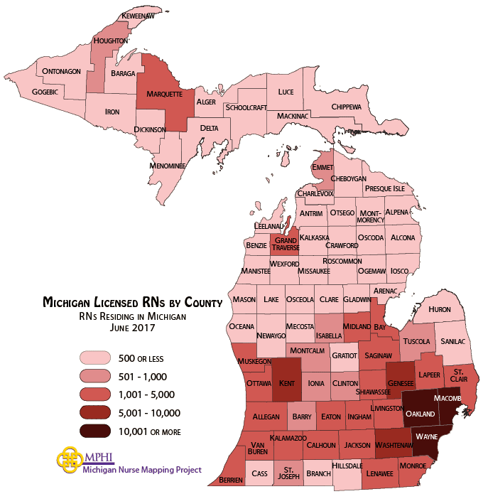 Michigan Nurse Mapping: Michigan Licensed RNs by Prosperity Region and ...