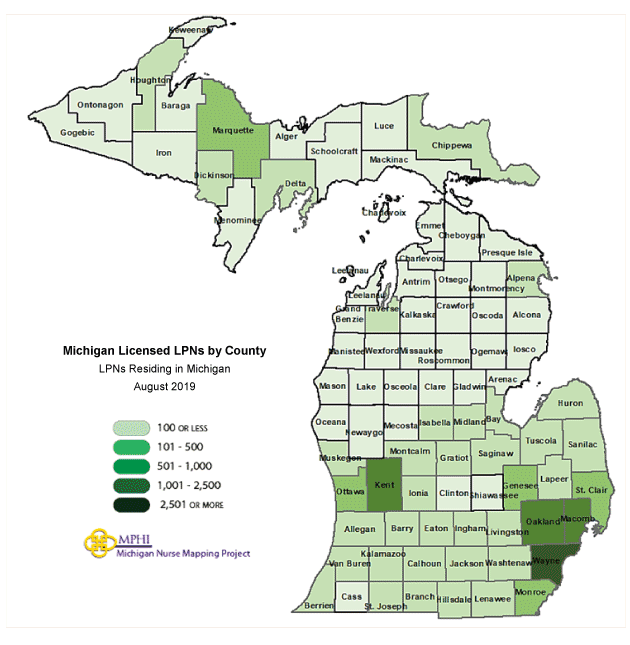 Michigan Nurse Mapping: Michigan Licensed Practical Nurses by ...