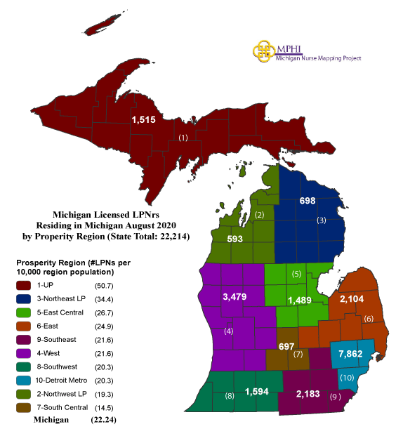 Michigan Nurse Mapping: Michigan Licensed Practical Nurses by ...