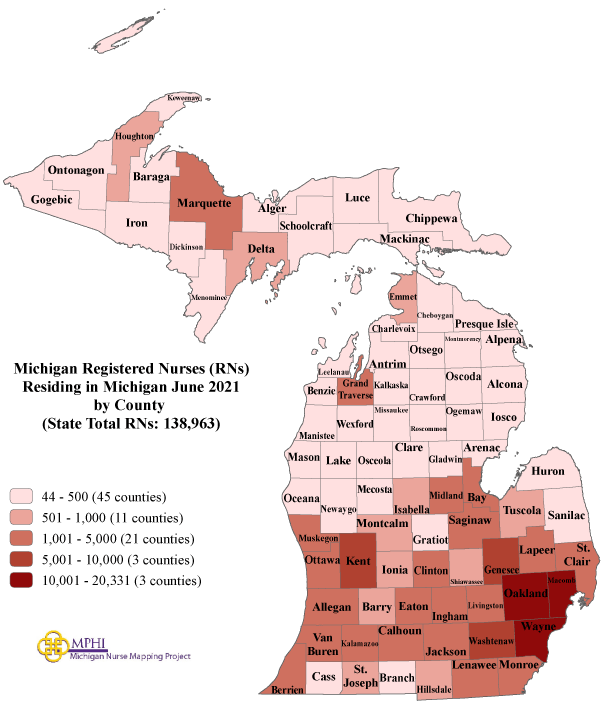 Michigan Nurse Mapping: Michigan Licensed RNs by Prosperity Region and ...